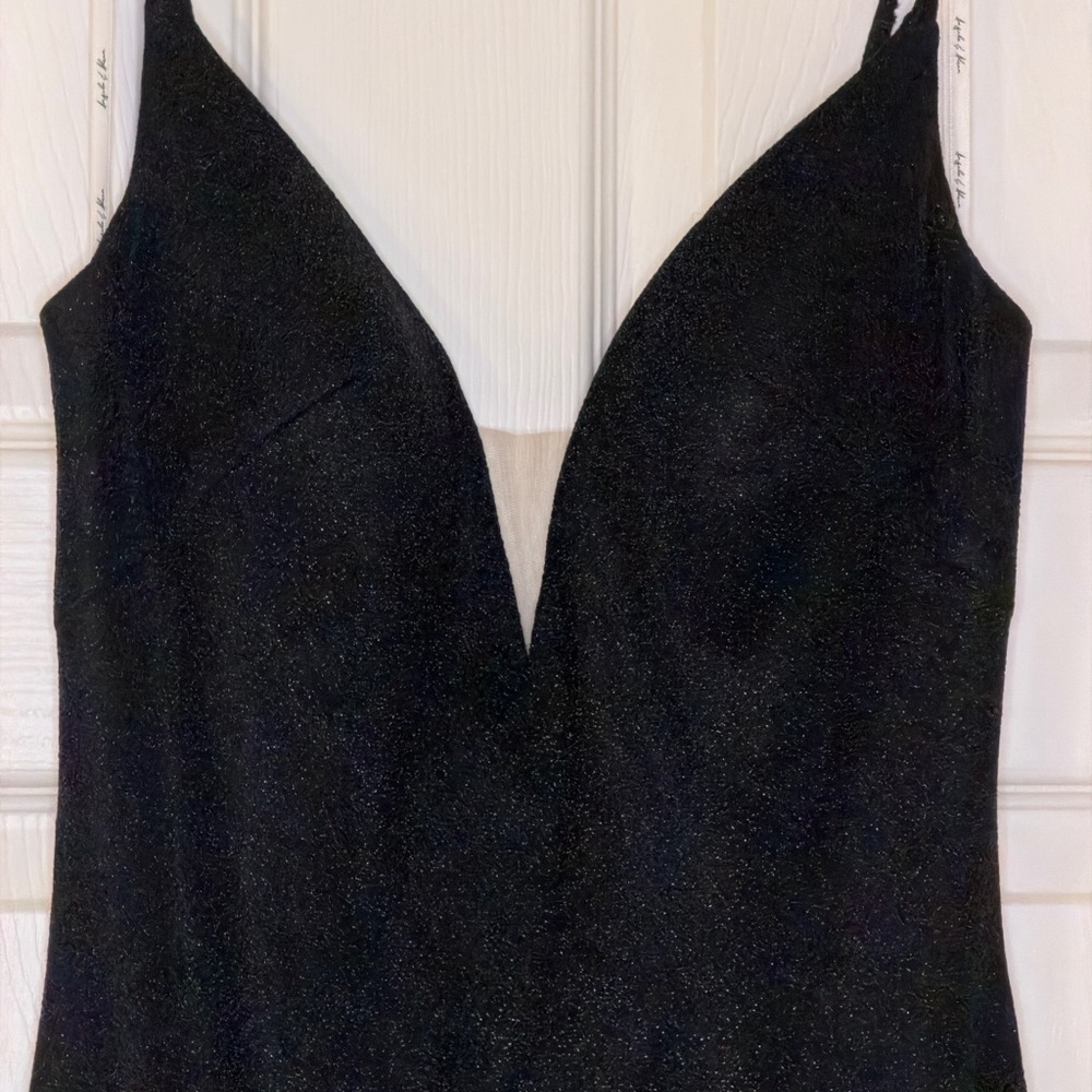Angela & Alison Black Shimmer Illusion Bodice Mermaid Prom Formal Gown Train 4 - Picture 3 of 6